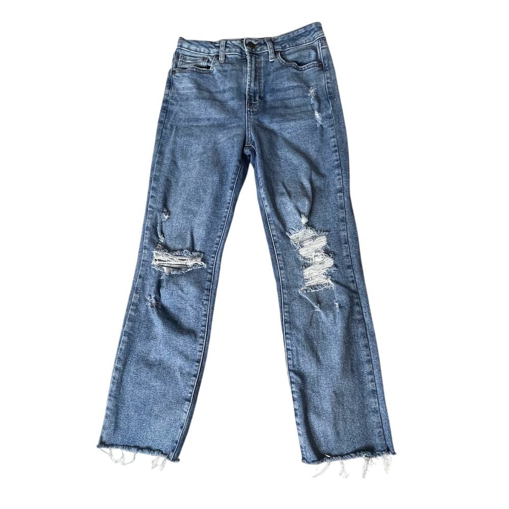 JBD Women's Sz 27 Distressed Straight Leg Jeans Stretch Medium Wash Soft EUC
